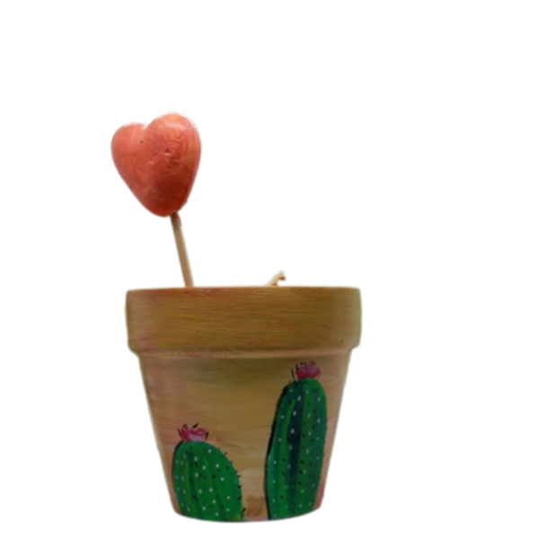 Πήλινο γλαστράκι 8*7,5 εκ ζωγραφισμένο στο χέρι " cactus2" - ζωγραφισμένα στο χέρι, πηλός, κασπώ, personalised