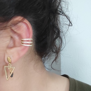 Ear cuff με ζιργκόν - στρας, ορείχαλκος, ζιργκόν, μεγάλα - 3