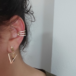 Ear cuff με ζιργκόν - στρας, ορείχαλκος, ζιργκόν, μεγάλα - 4