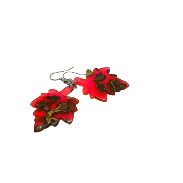 Red Leaf - ξύλο, γυαλί, κρεμαστά, μεγάλα, γάντζος - 2
