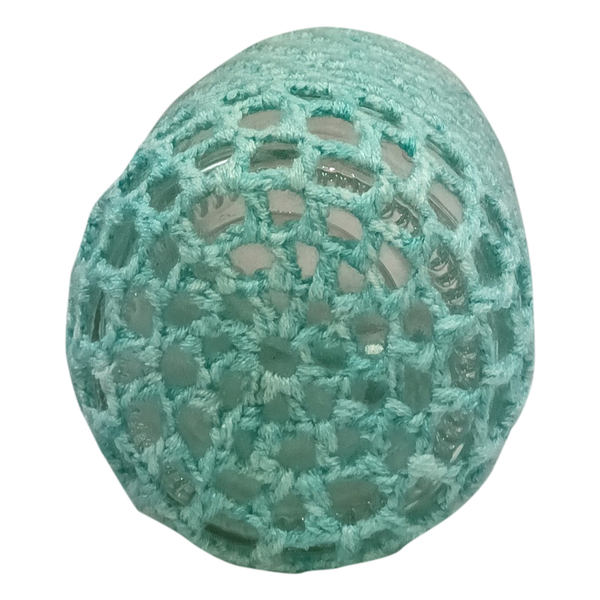 Γυάλινο κηροπήγιο σε χειροποίητη πλεκτή turquoise- λευκή φωλιά 15 cm. - διακοσμητικά, κεριά & κηροπήγια - 2