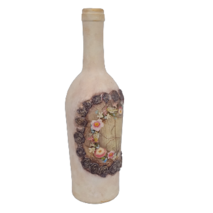 Γυάλινο διακοσμητικό μπουκάλι με μεικτες τεχνικές-ύψος - γυαλί, χαρτί, πηλός, χειροποίητα, διακοσμητικά μπουκάλια - 2