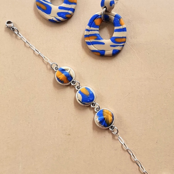 "3-colore" Handmade Dangle Earrings (6cm Height) - πηλός, boho, μεγάλα, καρφάκι