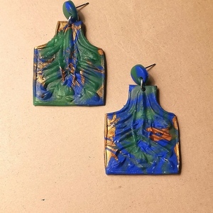 "spine" Handmade Dangle Embossed Double sided Earrings (6cm Height)__ - πηλός, μακριά, boho, μεγάλα, καρφάκι - 2