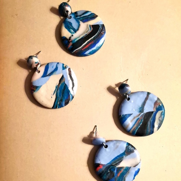 "Seasides" Handmade Dangle Earrings (4cm Height)_ - πηλός, boho, μεγάλα, καρφάκι - 2