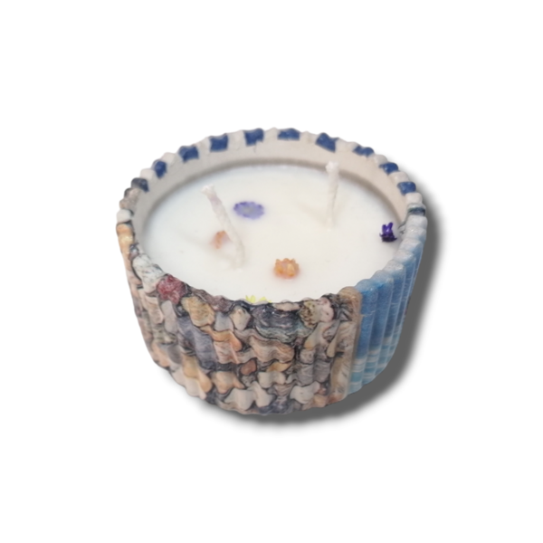 χειροποίητος τσιμεντένιoς βάζο με 100% αρωματικό φυτικό κερί σόγιας - τσιμέντο, αρωματικά κεριά