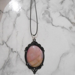 Κολιέ με ημιπολύτιμες πέτρες Ροζ χαλαζίας Rose quartz pendant - ημιπολύτιμες πέτρες, ατσάλι, μεταλλικά στοιχεία, μενταγιόν