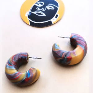"hoopies" Handmade Dangle Earrings (3cm Height) - πηλός, κρίκοι, boho, καρφάκι - 2