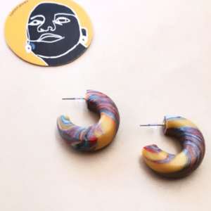 "hoopies" Handmade Dangle Earrings (3cm Height) - πηλός, κρίκοι, boho, καρφάκι - 3
