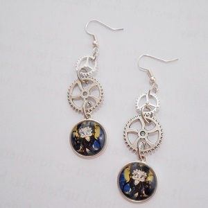 Σκουλαρίκια με γυαλί και γρανάζια, κρεμαστά Goth Betty earrings - γυαλί, κρεμαστά, γάντζος