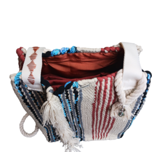 Υφαντή τσάντα κουρελου πλάτης. Backpack 333 - ύφασμα, πλάτης, μεγάλες, all day, πάνινες τσάντες - 3