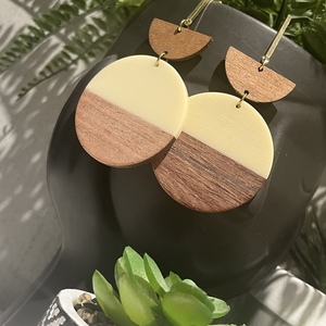 Σκουλαρίκια με ξύλο/ρητίνη - ξύλο, επιχρυσωμένα, ρητίνη - 2