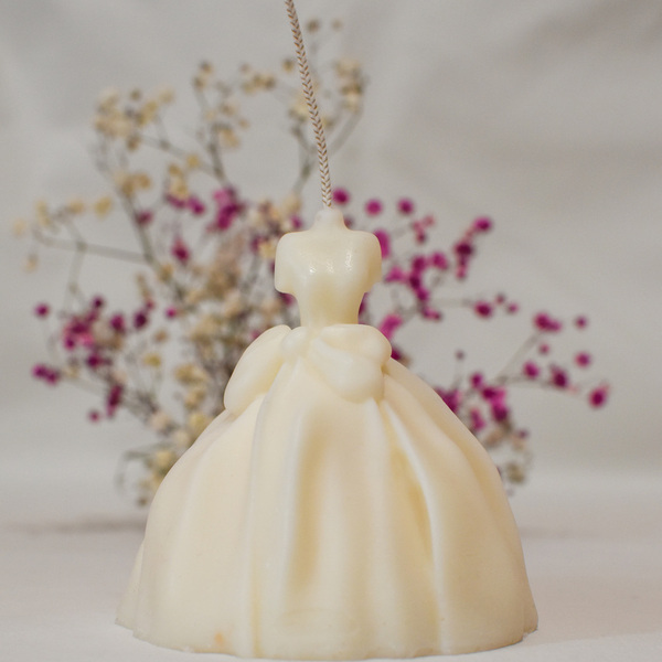 Αρωματικό Κερί Σόγιας 165γρ Φόρεμα Με Φιόγκο Με Άρωμα White Musk - αρωματικά κεριά, πρωτότυπα δώρα, 100% φυτικό, soy wax - 2