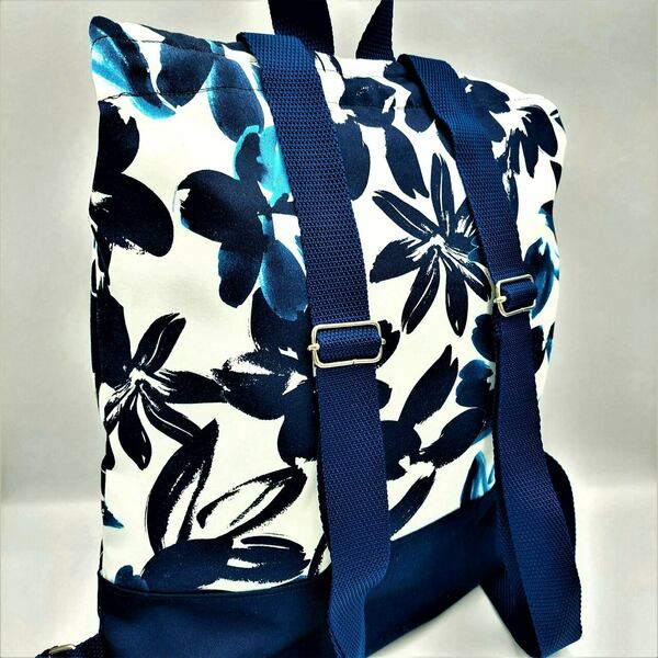 Καλοκαιρινή μπλε τσάντα πλάτης Backpack - ύφασμα, πλάτης, μεγάλες, all day, πάνινες τσάντες - 2