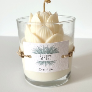 The " Lotus flower " candle (ecru) - αρωματικά κεριά, κερί σόγιας, vegan κεριά