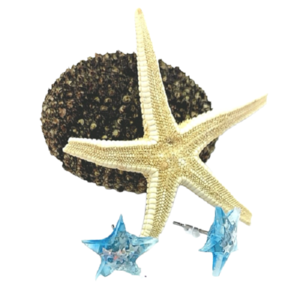 Χειροποίητα καρφωτά σκουλαρίκια αστέρι με ιριδίζον αστέρια από υγρό γυαλί - καρφωτά, μικρά, ατσάλι, εποξική ρητίνη, καρφάκι - 3
