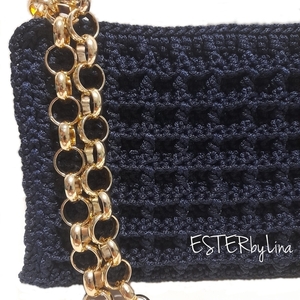 DARK BLUE WAFFLE CLUTCH BAG - νήμα, φάκελοι, πλεκτές τσάντες, βραδινές, μικρές - 2