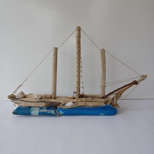 Driftwood Boat 03 - ξύλο, κοχύλι, καραβάκι, διακοσμητικά