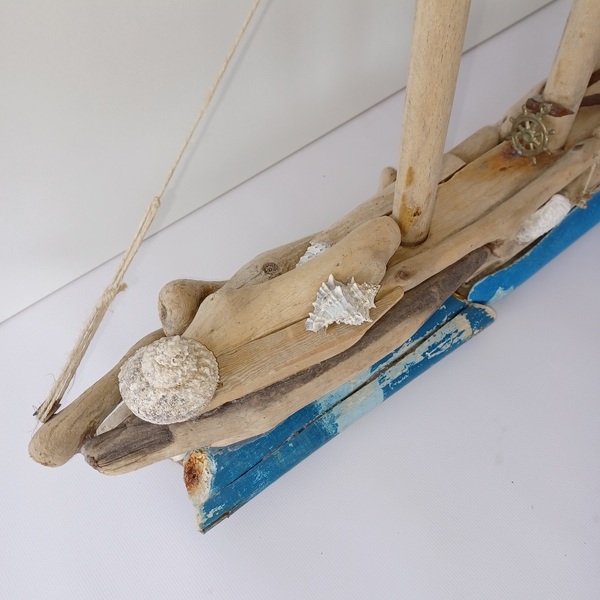 Driftwood Boat 03 - ξύλο, κοχύλι, καραβάκι, διακοσμητικά - 4