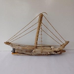 Driftwood Boat 04 - ξύλο, κοχύλι, καράβι, διακοσμητικά