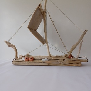 Driftwood Boat 05 - ξύλο, κοχύλι, καράβι, διακοσμητικά