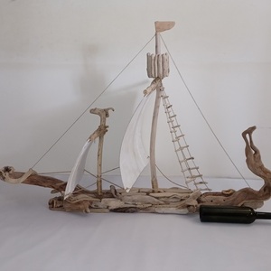 Driftwood Ship 01 - ξύλο, κοχύλι, διακοσμητικά - 2