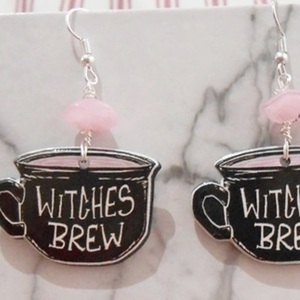 Ακρυλικά σκουλαρίκια μάγισσα διπλής όψεως, κρεμαστά Witches brew Pastel goth earrings - διπλής όψης, χάντρες, plexi glass, κρεμαστά, γάντζος - 4