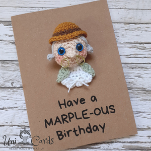 Ευχετήρια κάρτα - Miss Marple - γενέθλια, amigurumi, δώρο για τη γιαγιά - 2