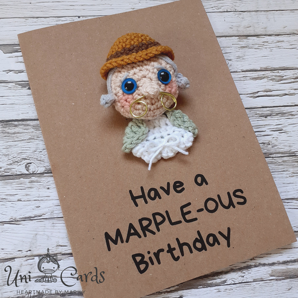 Ευχετήρια κάρτα - Miss Marple - γενέθλια, amigurumi, δώρο για τη γιαγιά - 3