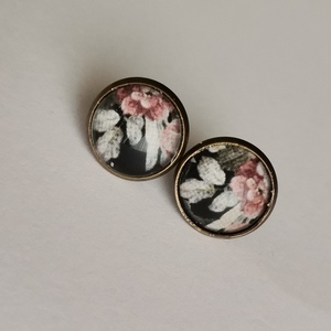 Σκουλαρίκια με floral γυάλινο στοιχείο - γυαλί, ορείχαλκος, καρφωτά - 2