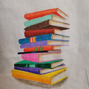 Τσάντα υφασμάτινη, ζωγραφισμένη στο χέρι, λευκό χρώμα - βιβλία - ύφασμα, ώμου, μεγάλες, all day, πάνινες τσάντες - 2