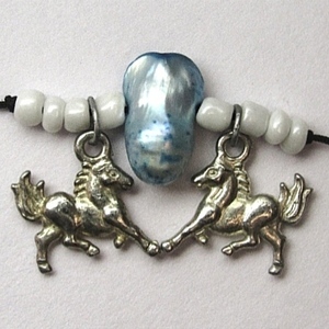 Horse necklace - ασήμι, ημιπολύτιμες πέτρες, χάντρες, boho, μπλε χάντρα - 2