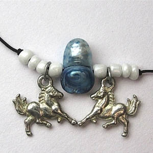 Horse necklace - ασήμι, ημιπολύτιμες πέτρες, χάντρες, boho, μπλε χάντρα