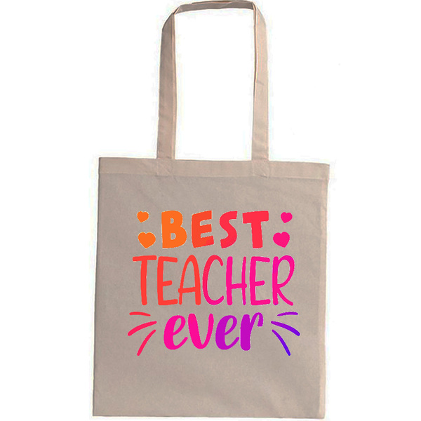 tote bag βαμβακερή οικολογική best teacher ever 1 - ύφασμα, ώμου, all day, tote, πάνινες τσάντες