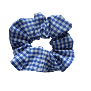 Λαστιχάκι μαλλιών, scrunchies, καρώ λεύκο μπλέ. - ύφασμα, λαστιχάκια μαλλιών