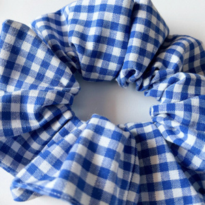 Λαστιχάκι μαλλιών, scrunchies, καρώ λεύκο μπλέ. - ύφασμα, λαστιχάκια μαλλιών - 2