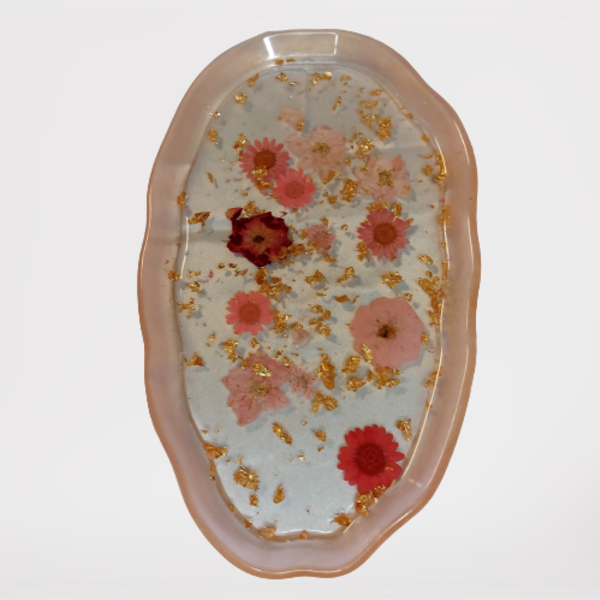 Χειροποίητος δίσκος σερβιρίσματος από ρητίνη - Λουλούδια αποξηραμένα (20x30cm) - ρητίνη, πιατάκια & δίσκοι