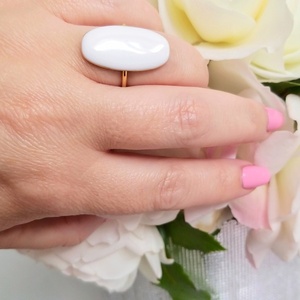 Ατσάλινο δαχτυλίδι με λευκό σμάλτο. - επιχρυσωμένα, ατσάλι, αυξομειούμενα - 3