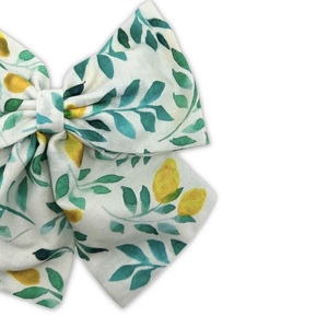 Lemon tree cotton bow - ύφασμα, φιόγκος, hair clips - 3