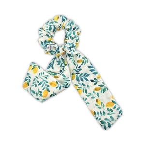 Lemon tree scarf cotton scrunchie - ύφασμα, για τα μαλλιά, λαστιχάκια μαλλιών - 2