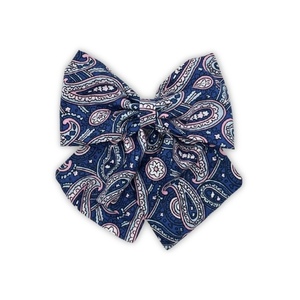 Blue paisley cotton bow - ύφασμα, φιόγκος, hair clips