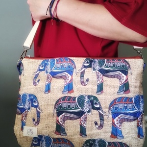 τσάντα χιαστί με ιμάντα - σχέδιο ελέφαντες - ύφασμα, ώμου, χιαστί, all day, tote
