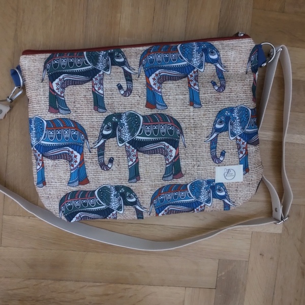 τσάντα χιαστί με ιμάντα - σχέδιο ελέφαντες - ύφασμα, ώμου, χιαστί, all day, tote - 2