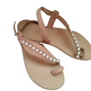 Σανδαλια Summer White Perles - δέρμα, πέρλες, φλατ, ankle strap