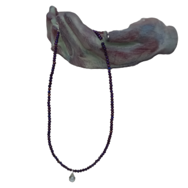 Κολιέ τσόκερ με μωβ χάντρες & κοχύλι - τσόκερ, χάντρες, κοντά, seed beads - 3