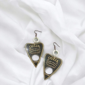 Ακρυλικά σκουλαρίκια με χάντρες Ouija Planchette Dark green Earrings - χάντρες, plexi glass, κρεμαστά, μεγάλα, γάντζος