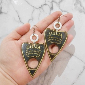 Ακρυλικά σκουλαρίκια με χάντρες Ouija Planchette Dark green Earrings - χάντρες, plexi glass, κρεμαστά, μεγάλα, γάντζος - 5