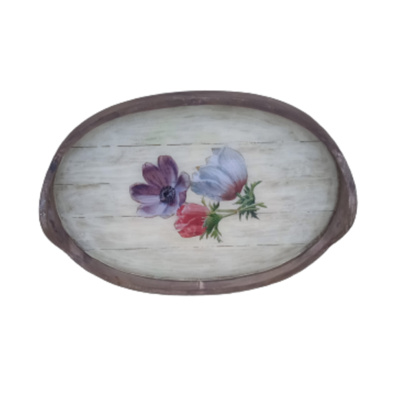 Ξύλινος δίσκος με σχέδιο λουλούδι & υγρό γυαλί - ξύλο, χαρτί, ρητίνη, πιατάκια & δίσκοι - 2