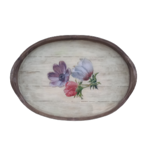 Ξύλινος δίσκος με σχέδιο λουλούδι & υγρό γυαλί - ξύλο, χαρτί, ρητίνη, πιατάκια & δίσκοι - 3