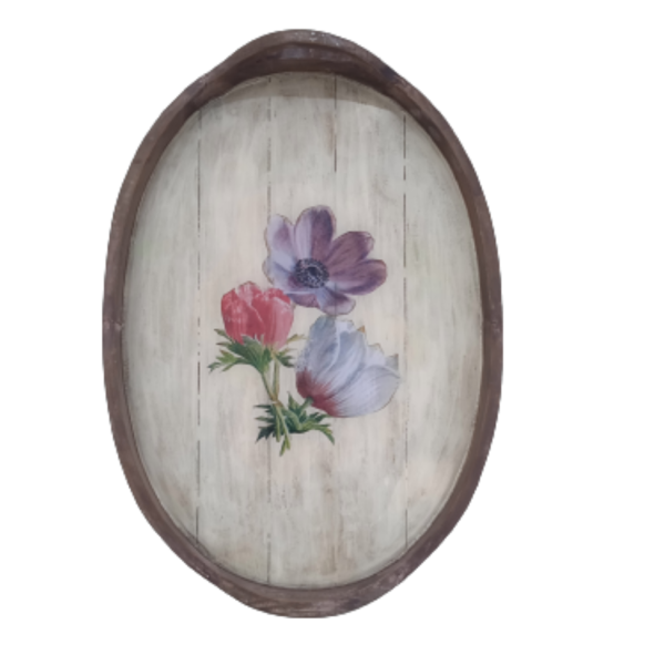 Ξύλινος δίσκος με σχέδιο λουλούδι & υγρό γυαλί - ξύλο, χαρτί, ρητίνη, πιατάκια & δίσκοι - 4